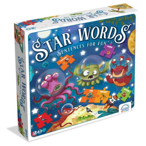 CreativaMente Star Words Smarty Puzzle oktatási játék gyerekeknek, mondatok a szórakozáshoz, angol nyelvtanulás, puzzle darabok, színes, doboz