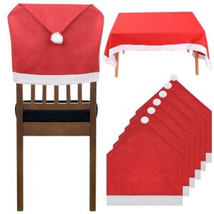 Christmas chair covers and tablecloth set, Santa hat chair decoration - Christmas Decoration