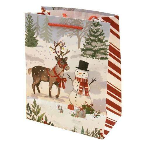 Karácsonyi ajándékcsomag, rénszarvas és hóember mintával
