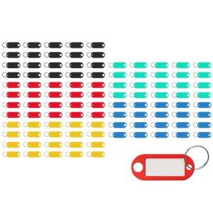 100 pack of colorful key tags with blank labels for writing, key tags with rings, key tag set - Malatec
