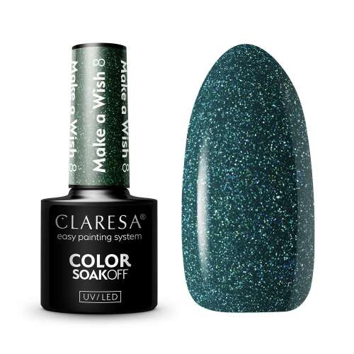 Claresa Make a Wish 8 Gel Polish, Grüner Glitter Nagellack, Soak Off UV LED Gel Polish