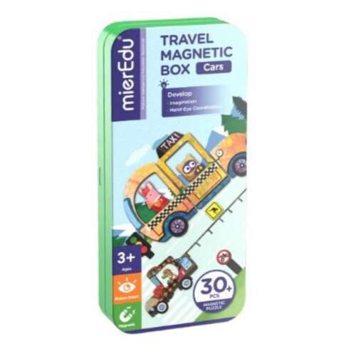 MierEdu Utazás Mágneses Doboz Autók Puzzle, 30 darab, 3 éves kortól