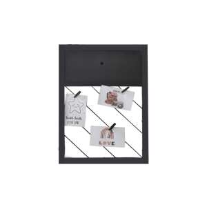 Fekete fém és fa képkeret 3 fotóra, csipeszekkel, fehér alapon elkülönítve - Képkeret