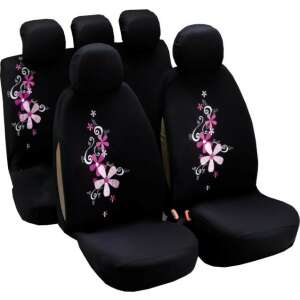 Bottari Revolution girl "My bouquet" univerzális üléshuzat, 9 részes, fekete rózsaszín virágmintával - Nonbrand Autó üléshuzat