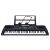 Front view of 61-key electronic keyboard synthesizer with music stand