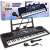 61-key electronic keyboard with microphone, power adapter, and music stand