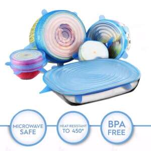 Set of 6 silicone stretch lids for bowls and containers, microwave safe, heat resistant to 450 degrees, BPA free - Food cover