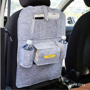 Light Grey Car Seat Back Organizer with multiple pockets for phone, tablet, bottles, and more - Car Organizer