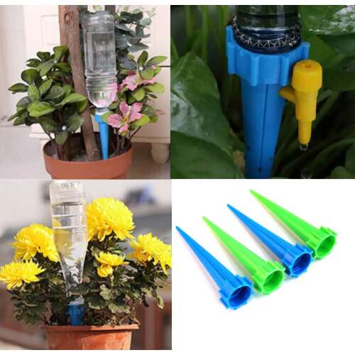 Self-watering spikes for plants, set of 6, blue and green, with bottle, drip irrigation system