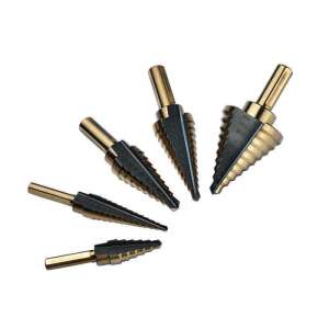 5 piece step drill bit set, titanium coated, for drilling various materials - Drill and Screwdriver Accessory