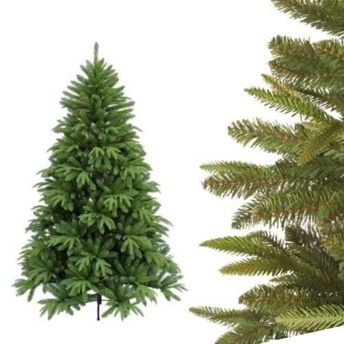 Brad artificial DekorTrend Mediterraneo 3D, 180cm, cu ramuri căzute, arătând întregul copac și o imagine de aproape a ramurilor