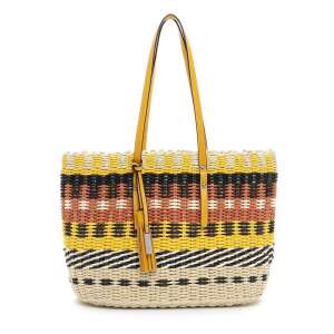 Tamaris női szalma táska sárga és fekete csíkokkal - Öltözködés kiegészítő