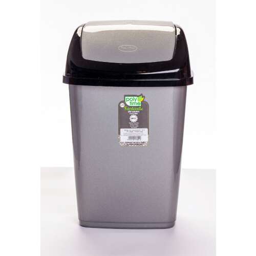 Szürke és fekete 10L billenő fedeles szemetes, Poly Time Fantastic márka
