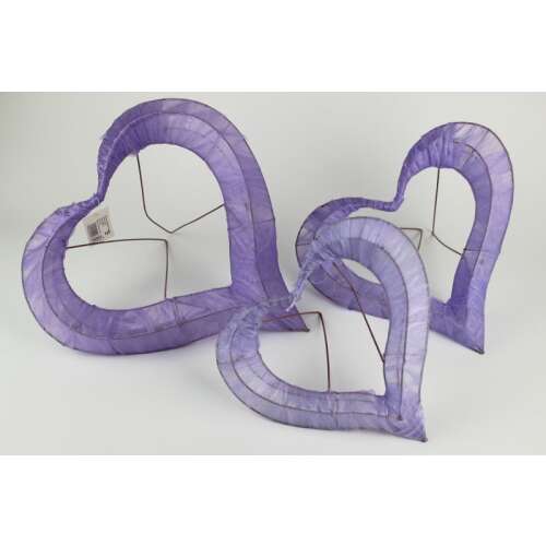 3 db lila szív alakú drótkeretek, tökéletes virágdíszekhez vagy barkácsoláshoz