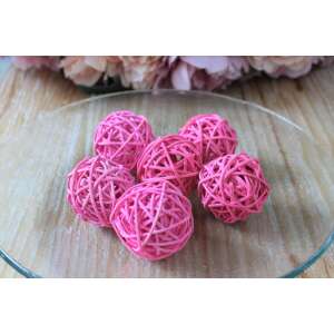 6 db rózsaszín rattan gomb, 5 cm átmérőjű, dekoratív gömbök kézműveskedéshez - Őszi dekorációs kellék