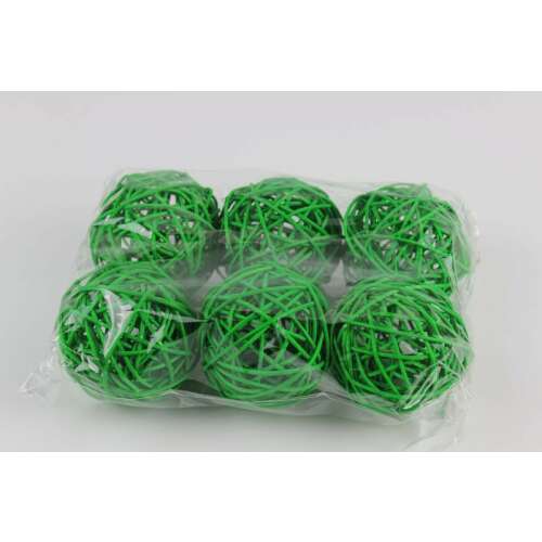 6 db zöld fonott dekor golyó, 7 cm átmérő
