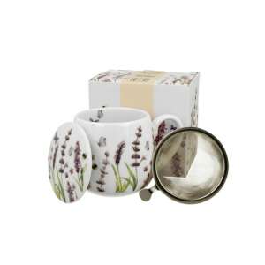 D.G. 26504 Classic Lavender porcelán tea bögre fedővel és fém szűrővel, 400ml - Nonbrand Bögre
