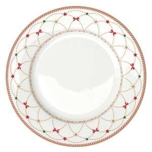 R2S.942NTWI Nutcracker Twist porcelán lapostányér, 26,5cm, fehér, piros és zöld karácsonyi mintával - Tányér