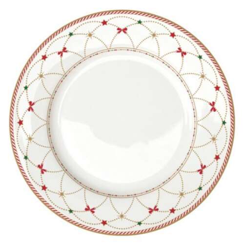 R2S.942NTWI Nutcracker Twist porcelán lapostányér, 26,5cm, fehér, piros és zöld karácsonyi mintával