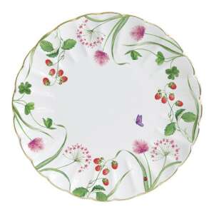 En Plein Air porcelán desszerttányér, 19cm, virágmintával, eperrel és pillangókkal - Tányér