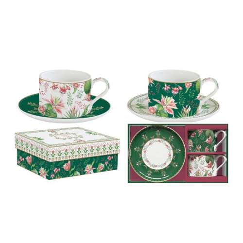 R2S Botanic Chic porceláncsésze és alj készlet, 2 darabos, dobozban