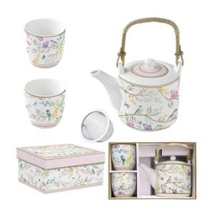 Birds Melody porcelán teáskanna szett 2 csészével és szűrővel, 600ml-es teáskanna, 160ml-es csészék, ajándékdobozban - Tálalás