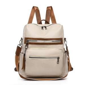 Dollcini weißer PU-Leder-Rucksack mit braunen Akzenten, multifunktionaler Reise-Rucksack - Rucksäcke