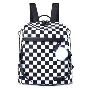 Dollcini black and white checkered waterproof backpack for women - Backpack