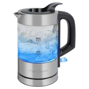 Glas-Wasserkochher PC-WKS 1228 G (edelstahl/schwarz, 0,5 Liter) 96944088 - Wasserkocher, Sandwichmaker, Standmixer, Toaster und Entsafter für Obst und Gemüse, Pressen
