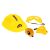 Toy safety gear: hard hat, goggles, face mask, and measuring tape