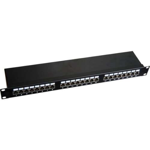 Q-Lantec PK-S6-1 19 Zoll 24 Port Cat.6 Patchpanel, schwarz, geschirmtes Twisted Pair