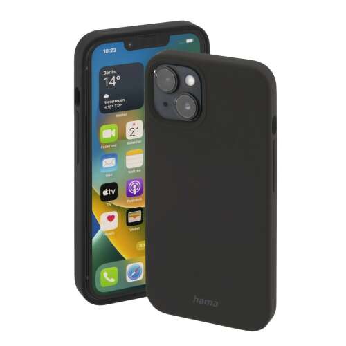Hama Finest Sense MagCase tok Apple iPhone 14-hez, fekete szilikon tok beépített mágneses gyűrűvel vezeték nélküli töltéshez