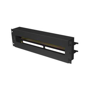 Lanberg AK-VDP103-B 19 inch 3U fuse panel, black, angled view - Lanberg Rack Cabinet Accessory