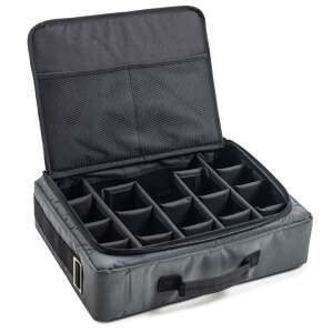 B&W TEX.221.RPD fényképezőgép táska, szürke, nyitva, belső rekeszek láthatóak - B&W