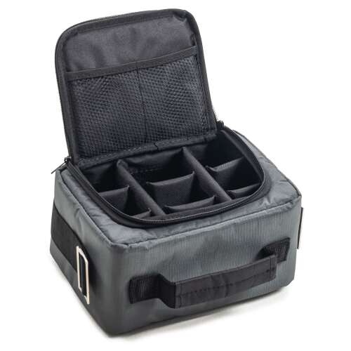 B&W TEX.66.RPD fényképezőgép táska, szürke, nyitott nézet, belső rekeszekkel és állítható párnázással