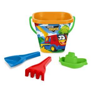 Tech Truck Sandspielzeug-Set, 4-teilig, enthält Eimer, Schaufel, Rechen und Boot - Strandartikel