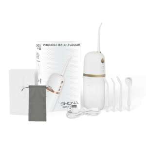 Shona S200 Pro Przenośny irygator do zębów, biały, z akcesoriami, w tym 4 dyszami, kablem ładującym USB, etui podróżnym i instrukcją obsługi - Prysznic do ust