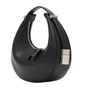 Schwarze Dollcini Damen Schultertasche aus PU-Leder, halbmondförmig mit silbernem Reißverschluss - Handtaschen