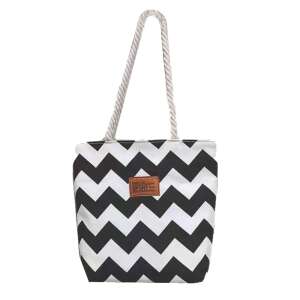 Geantă tote cu model chevron negru și alb cu mânere din frânghie - Accesorii pentru îmbrăcăminte