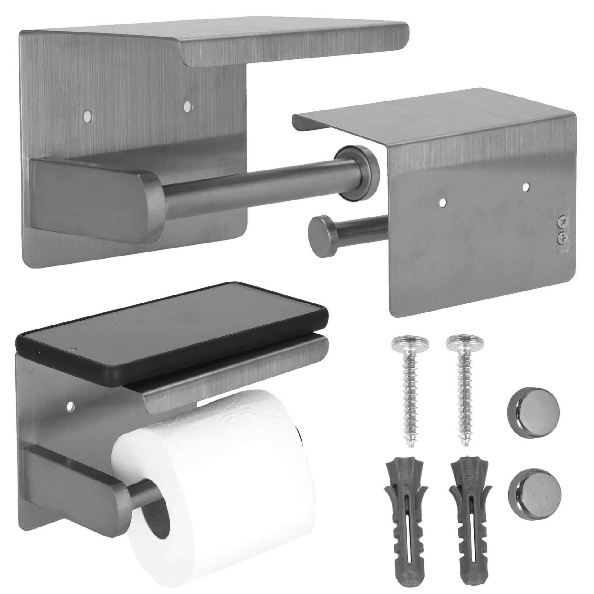 Springos WC-papír tartó ezüst telefontartó polccal - Ezüst