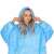 Springos oversized wearable blanket hoodie in blue, front view, with model wearing it