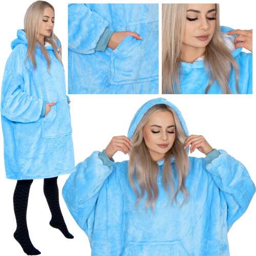 Springos oversized hooded blanket sweatshirt, tengerkék, with pockets and sherpa lining, collage view