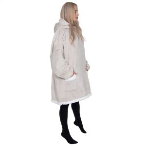 Springos übergroßer beiger Kapuzen-Deckenpullover für Damen - Decken