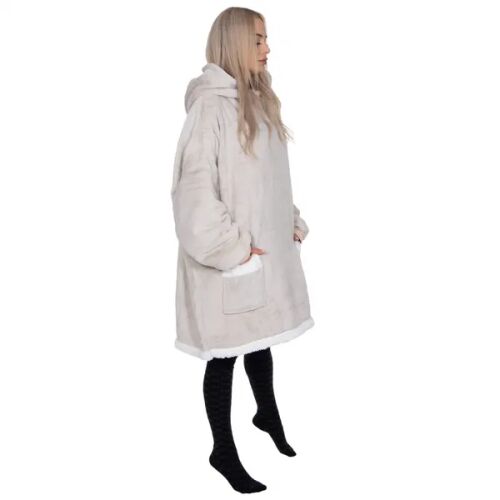 Springos übergroßer beiger Kapuzen-Deckenpullover für Damen