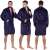Springos men's dark blue fleece bathrobe, front, back and side view