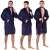 Springos men's dark blue fleece bathrobe, front, back and side view
