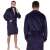 Springos men's dark blue fleece bathrobe, front and back view
