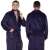 Springos men's dark blue fleece bathrobe, front and back view