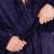 Close-up of Springos Men's Dark Blue Fleece Robe Belt Tied