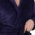 Close-up of Springos Men's Dark Blue Fleece Robe Front